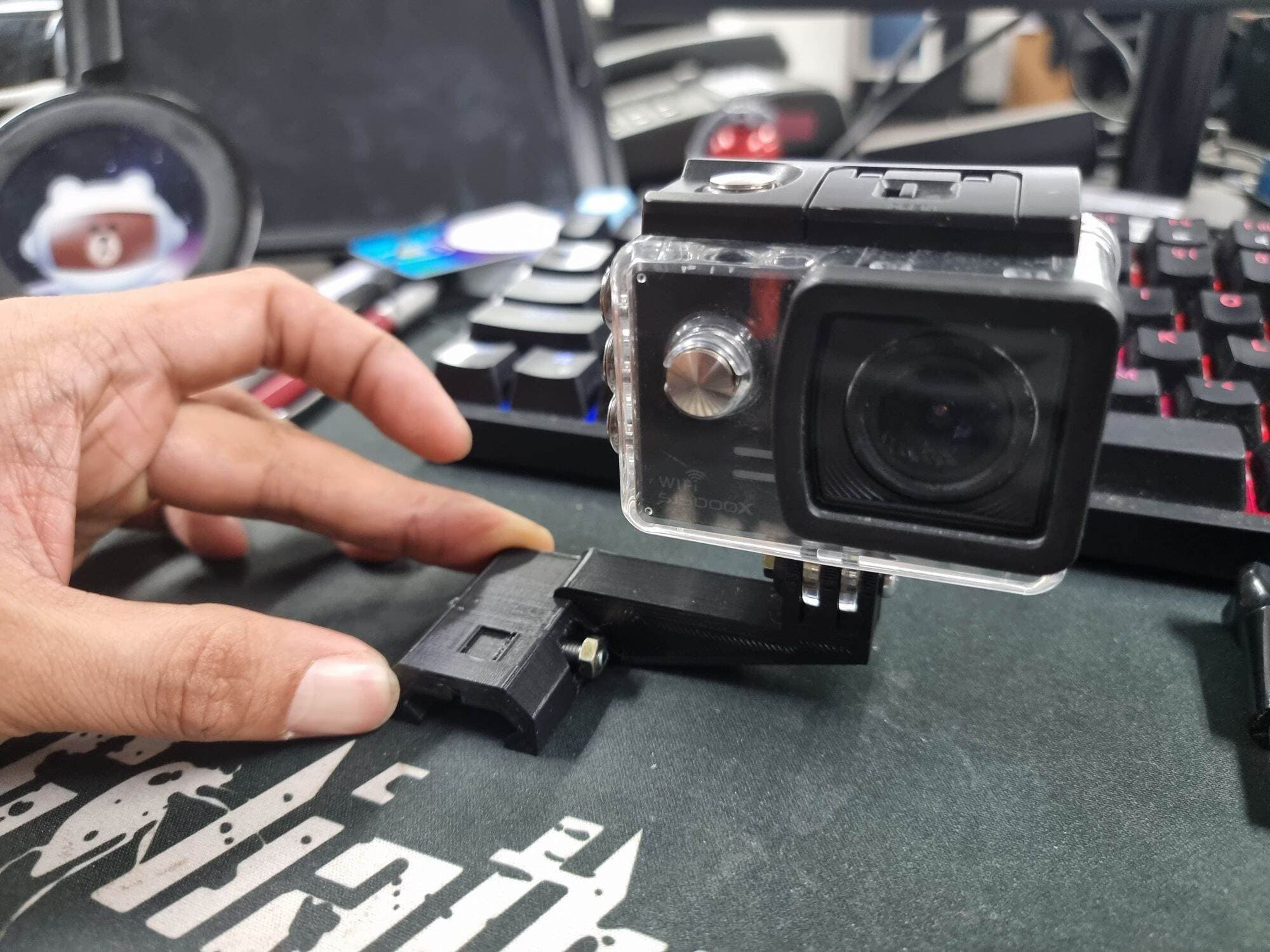 3d printed GoPro sjcam camera mount on railings