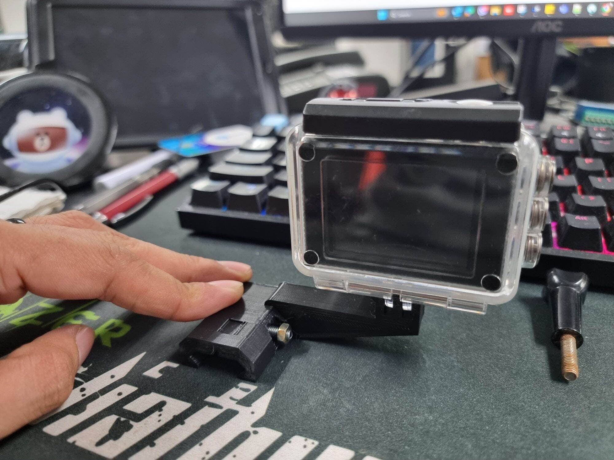 3d printed GoPro sjcam camera mount on railings